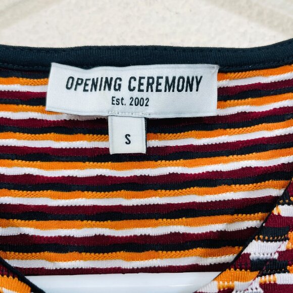 Opening Ceremony Lotus Check‎ Stretch Flounce-Hem Dress Size Small Orange Multi - Picture 4 of 7